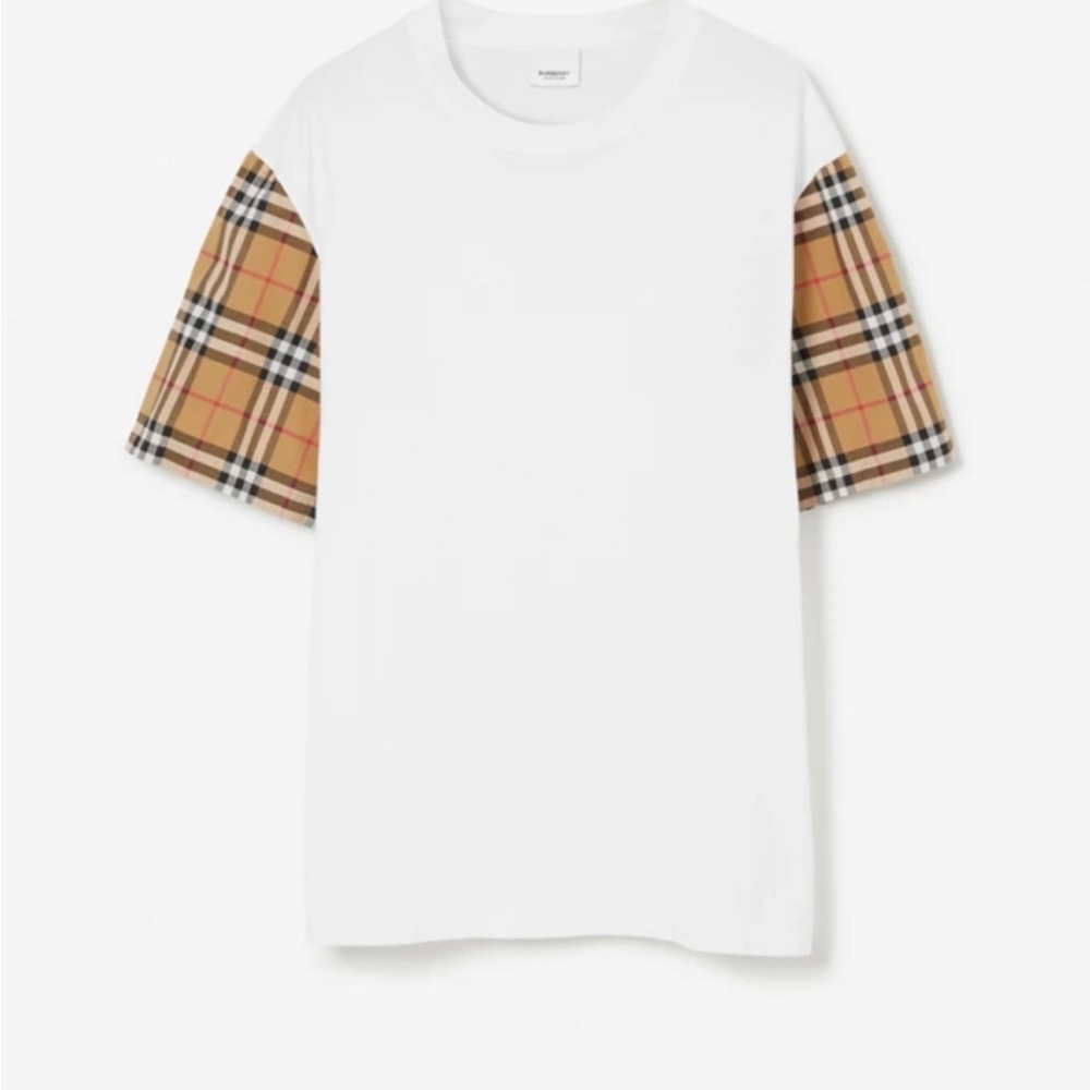 Check Sleeve Cotten t-shirt sz XS White/Signature